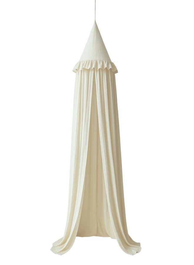 Wonder Space Kids Bed Canopy with Ruffles, Pastel Neutral Color for Boys & Girls, Frilled Cotton Tent Nursery Room Baby Crib Hanging Curtain Mosquito Netting Children Reading Nook Decoration (Ivory) - Image 1
